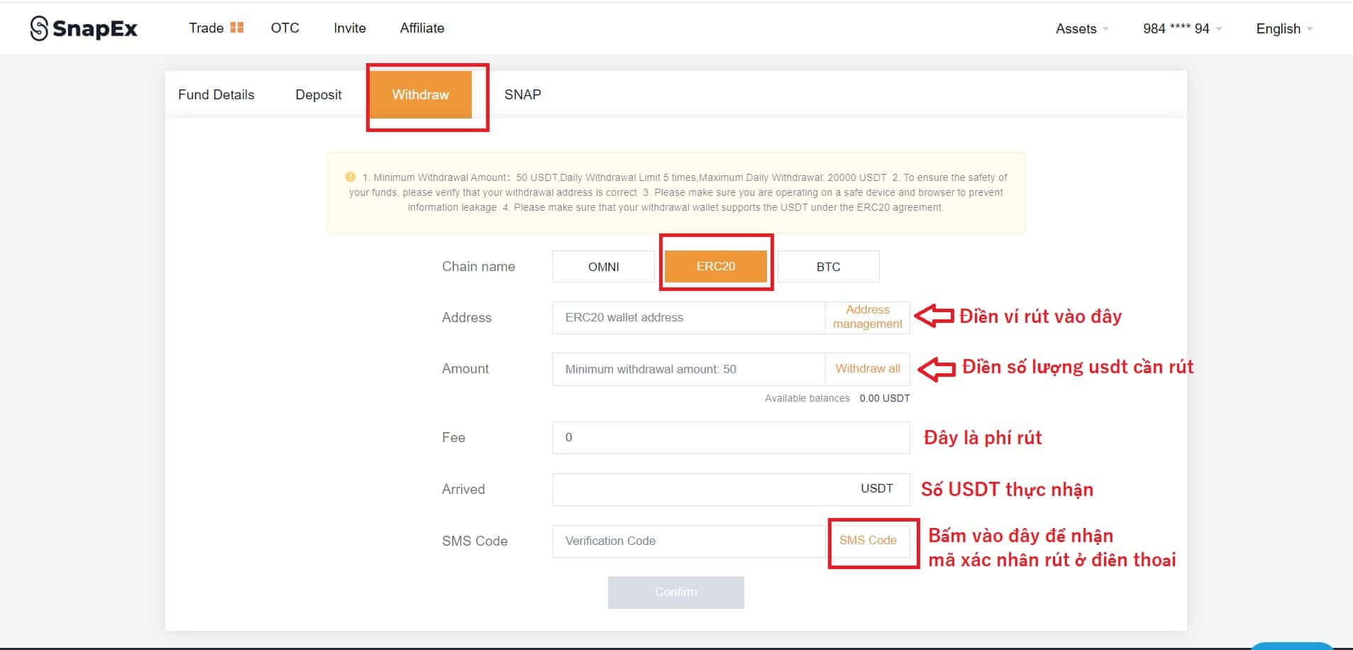 nạp usdt vào sàn snapex