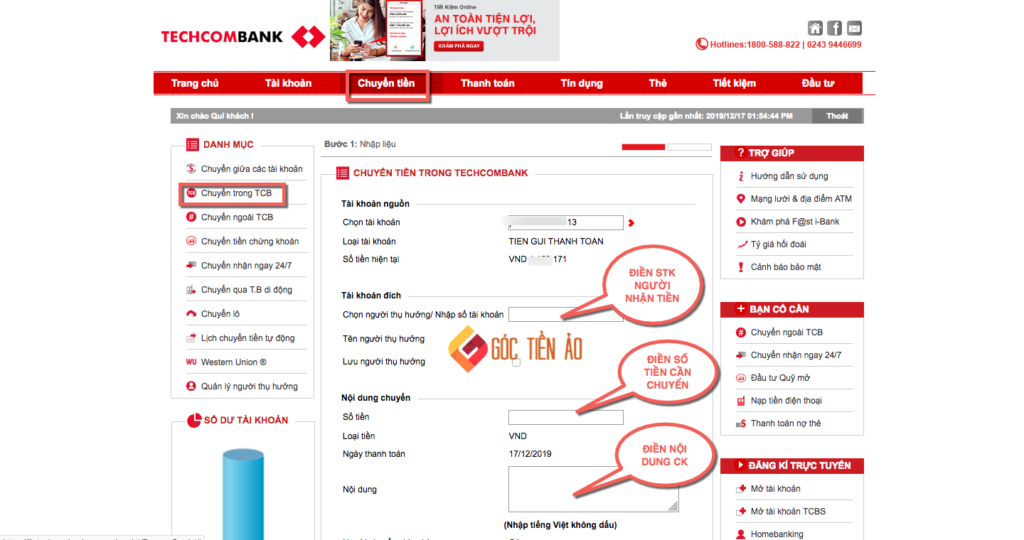 hướng dẫn sử dụng internet banking techcombank