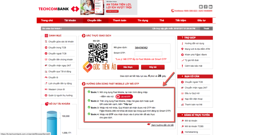 hướng dẫn sử dụng internet banking techcombank
