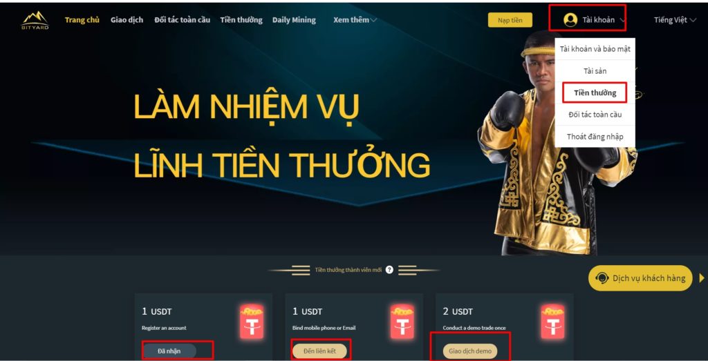 hướng dẫn nhận 4$ sàn bityard